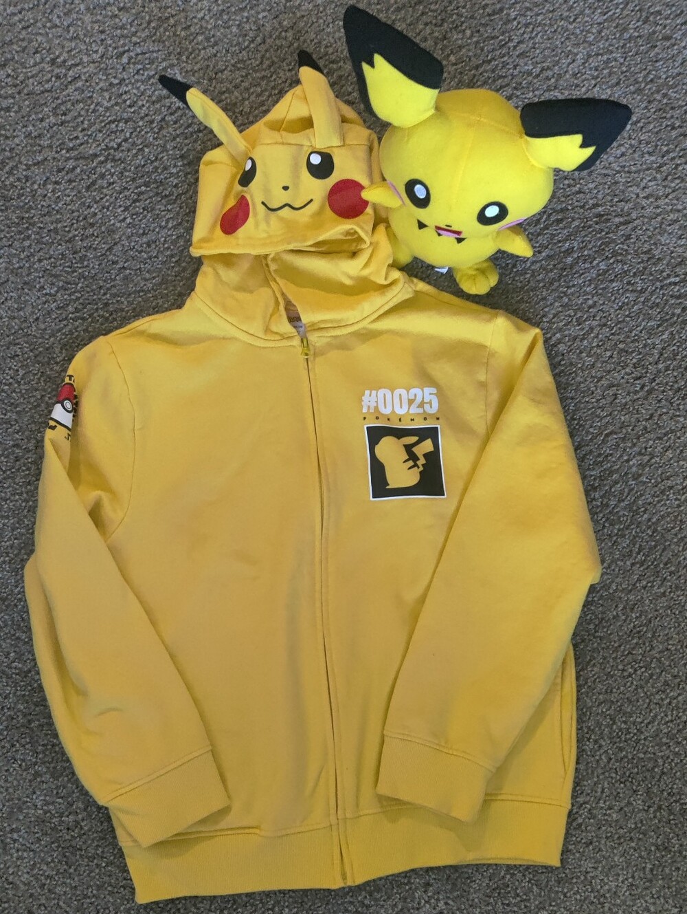 Yellow Pikachu Graphic Zip Hoodie & Pikachu Stuffed Animal - Picture 2 of 11